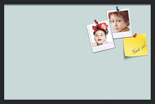 PinPix 34x22 Inch Cork Bulletin Board. This Decorative Framed Pin Board Comes with Soft Blue Design and a Satin Black Frame. Ideal for Home Office Decor or Message Board (PinPix-1814)