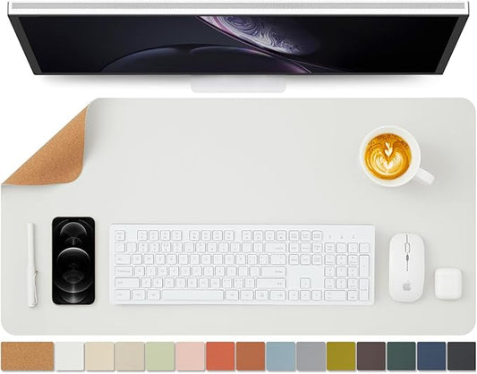 Cork Desk Mat - Dual-Sided Desk Pad for Office and Home - Desk Organization and Accessories - Ideal for Large Mouse Pad and Desk Mats on Top of Desks(White,80cmx 40cm)