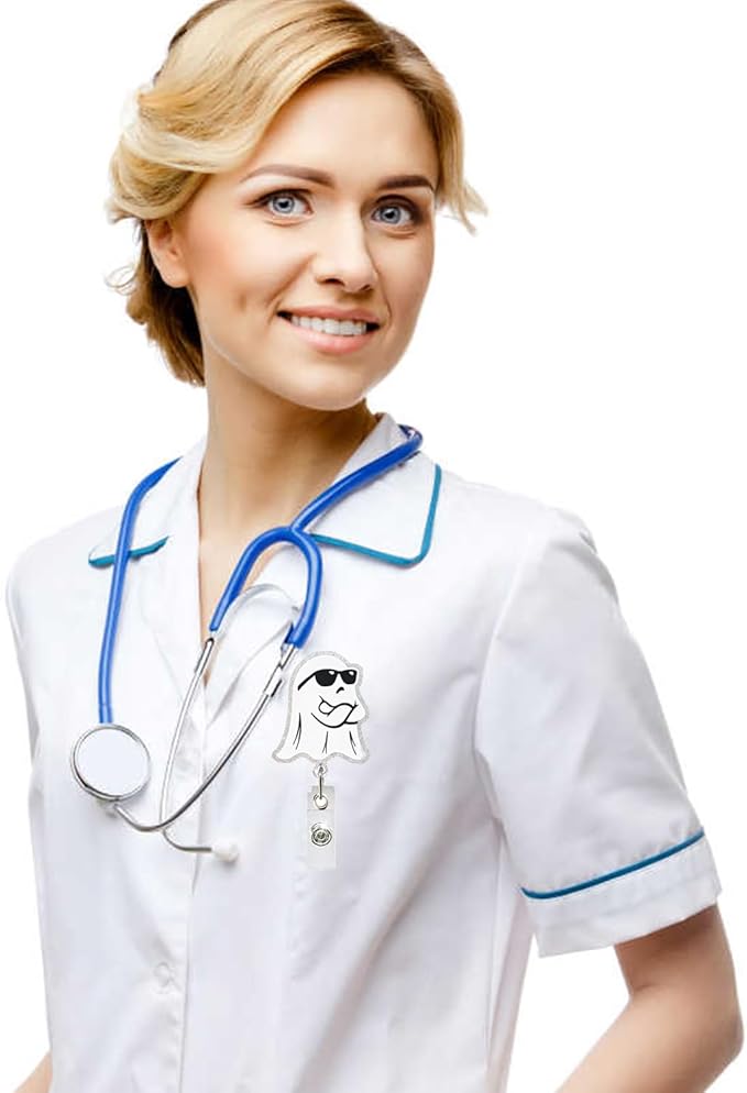 Halloween Badge Reel Holder Retractable Little Ghost Badge Reels Designs Cute and Cool ID Badge Clip Acrylic Swivel Alligator Holders for Teacher Doctor Office Nursing Social Worker Accessories