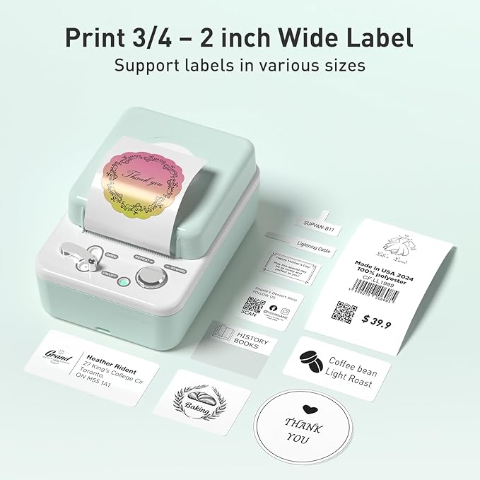 SUPVAN T50M Plus Bluetooth Label Maker Machine with Tape, High Printing Clarity, Versatile App with 40+ Fonts and 450+ Icons, Inkless Labeler for Business, Home, Office Organization, Green