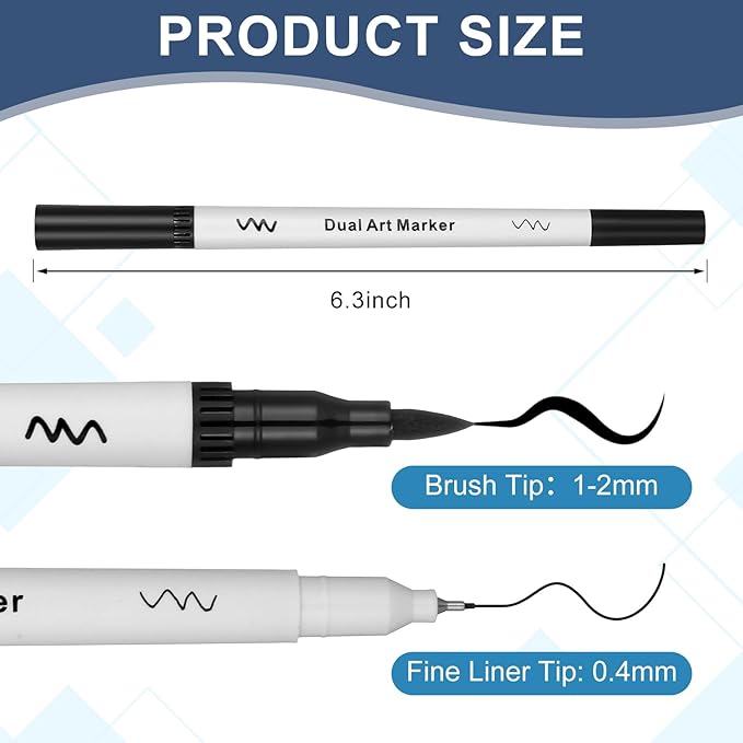 50 Pcs Black Drawing Pens Bulk Dual Brush Fineliners Pens Felt Tip Markers for Art Drawing Sketching