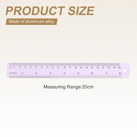 HARFINGTON 6pcs Metal Straight Ruler 20cm Metric SAE Aluminum Alloy Measuring Rulers Scale Tool with Hole for Measure Study Reading Classroom Office, Purple