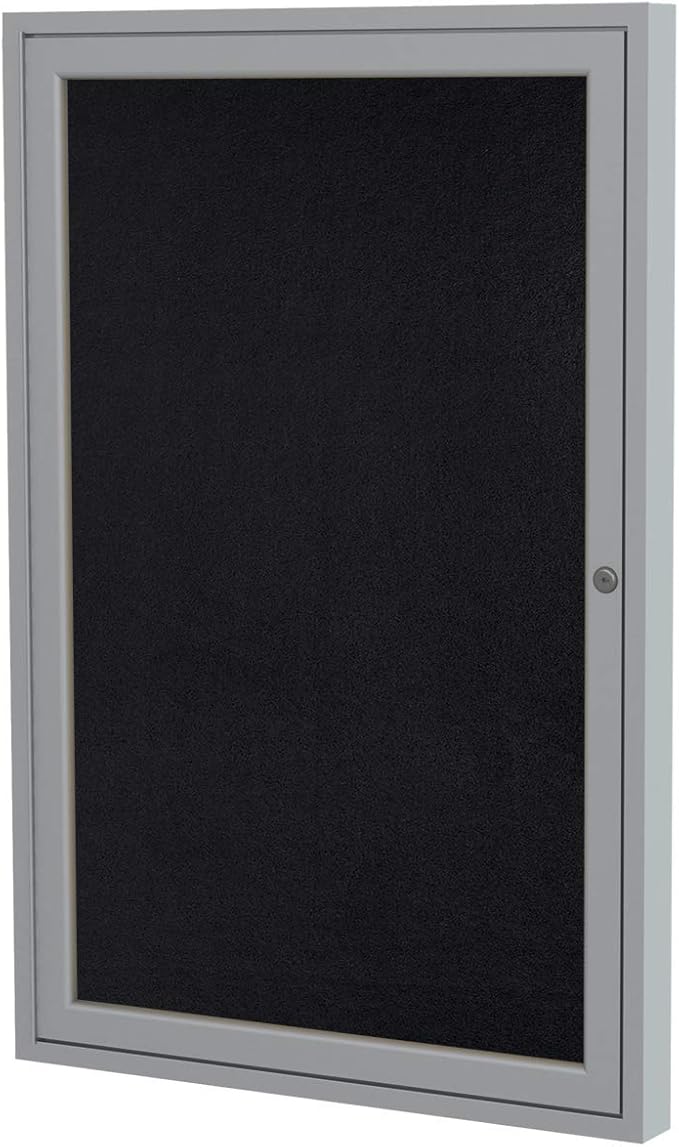 Ghent 24"x 18" 1-Door Indoor Satin Aluminum Frame Enclosed Recycled Rubber Bulletin Board, Black (PA12418TR-BK) - Made in the USA