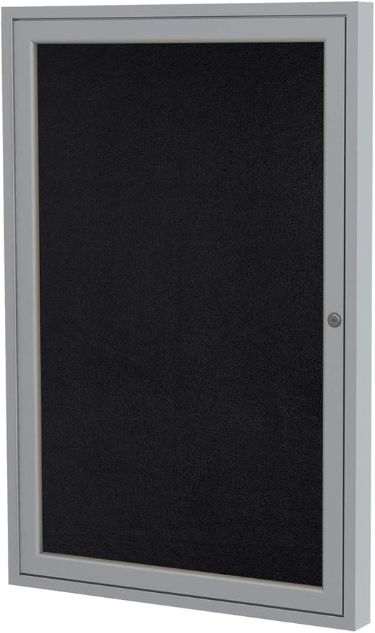 Ghent 24"x 18" 1-Door Indoor Satin Aluminum Frame Enclosed Recycled Rubber Bulletin Board, Black (PA12418TR-BK) - Made in the USA