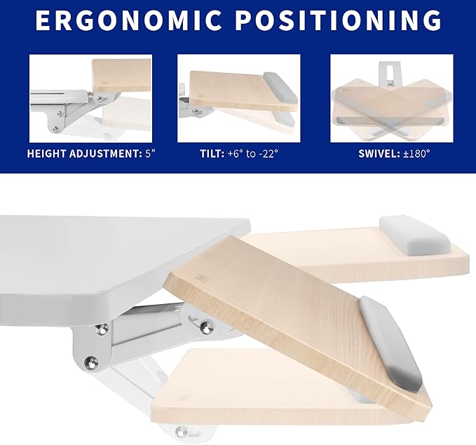 VIVO Adjustable Computer Keyboard and Mouse Platform Tray Ergonomic Under Table Desk Mount Drawer Underdesk Shelf, Light Wood, MOUNT-KB03C