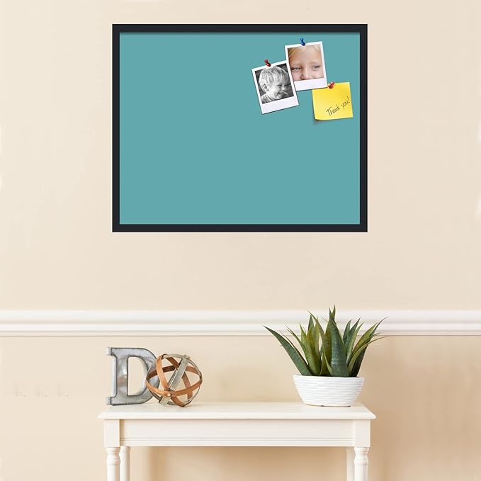 PinPix 30x24 Inch Cork Bulletin Board. This Decorative Framed Pin Board Comes with Aqua Pastel Design and a Satin Black Frame. Ideal for Home Office Decor or Message Board (PinPix-1806)