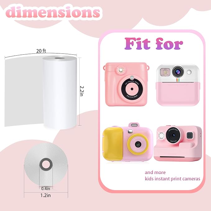 Phetium 20 Rolls Kids Camera Instant Print Refill Paper Set, HD Printing - Image 2