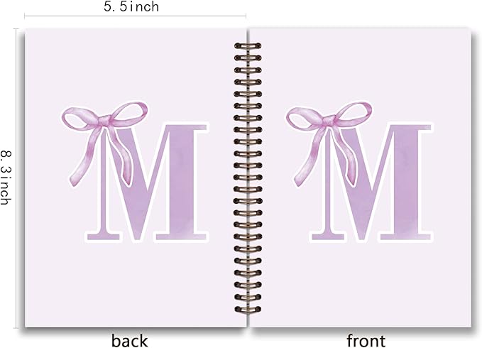 foedor Coquette Trendy Preppy Purple Bow Spiral Notebook,Initial M Journal Personalized Teen Girl Gifts,Monogrammed Gifts for Women Teen Girl,College Ruled Hardcover Spiral Notebook(purple)