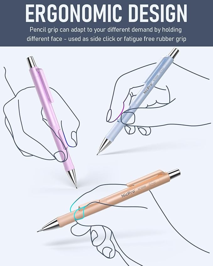 Nicpro 8 Pack Pastel Mechanical Pencil 0.7mm, Cute Fast Click Mechanical Pencils Set with 480PCS HB Lead Refills, 3 Erasers with Case, Aesthetic School Supplies for Writing Drawing Sketching