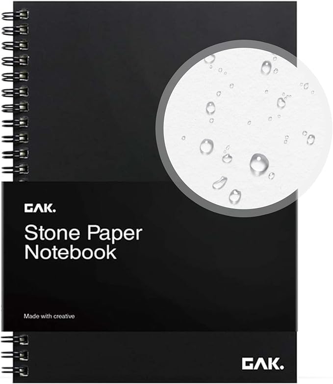 GAK. Stone Paper Notebook | No Lines Spiral Notebook Waterproof Sheet Aesthetic Journal for Note Taking | Notebooks for Work & Aesthetic School Supplies | Medium Size, Black (5.8”x8.3”, 50 sheets)
