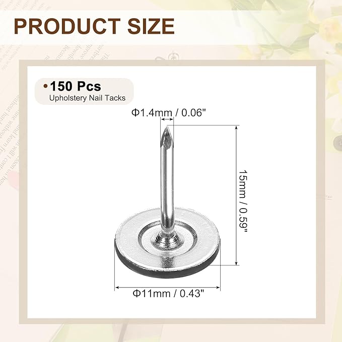 uxcell 150Pcs Upholstery Tacks, 11mmx15mm Flat Head Thumb Tack Decorative Furniture Nails Push Pins for Furniture Sofa Headboards, Black