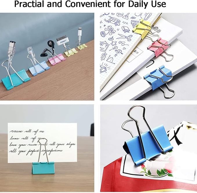 Vinaco 300PCS Paper Clips and Binder Clips Assorted Sizes, Colored Paper Clips (2" Large/1.3" Medium), Binder Clips (1" Medium /0.75" Small/0.6" Mini) and Rubber Bands for Home Office School