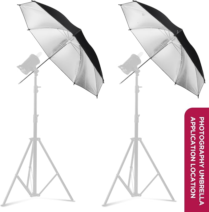 33" Black/Silver Reflector Umbrella Kit, Photography Umbrella Lighting Reflector - Image 2