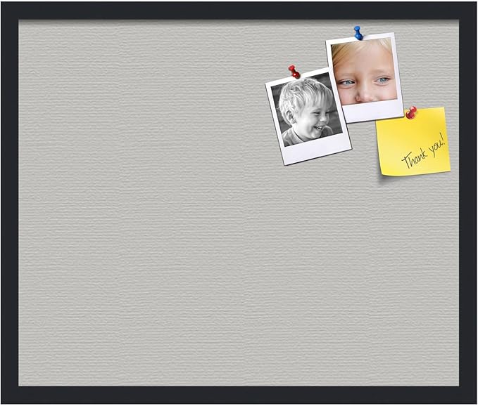 PinPix 24x20 Inch Cork Bulletin Board. This Decorative Framed Pin Board Comes with Light Stone Design and a Satin Black Frame. Ideal for Home Office Decor or Message Board (PinPix-1809)