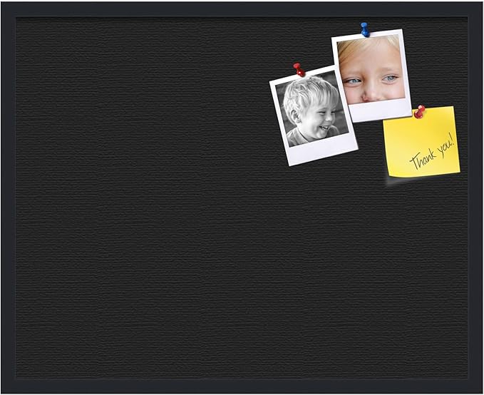 PinPix 30x24 Inch Cork Bulletin Board. This Decorative Framed Pin Board Comes with Solid Black Design and a Satin Black Frame. Ideal for Home Office Decor or Message Board (PinPix-622)