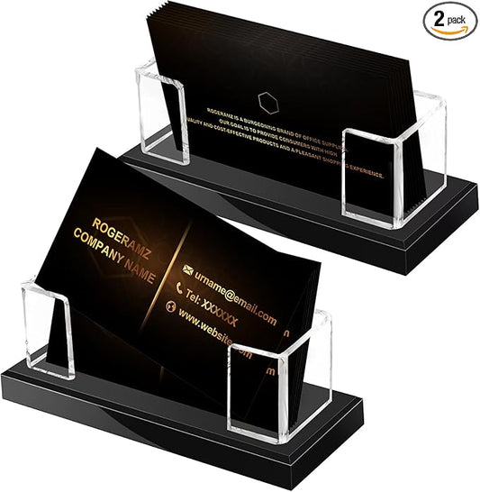 Acrylic Business Card Holder for Desk, Clear Business Card Display Stand with Black Base for Desk -2-Piece Gift Card Organizer for Office Desktop, Conferences, and Exhibition Receptions