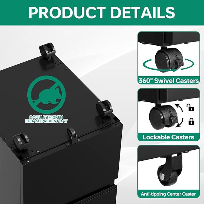 Letaya 2 Drawer Mobile File Cabinet with Lock, Under Desk Metal Rolling Filing Cabinets for Home Office Organizer Letters/Legal/A4 (Black- Requires Installation)