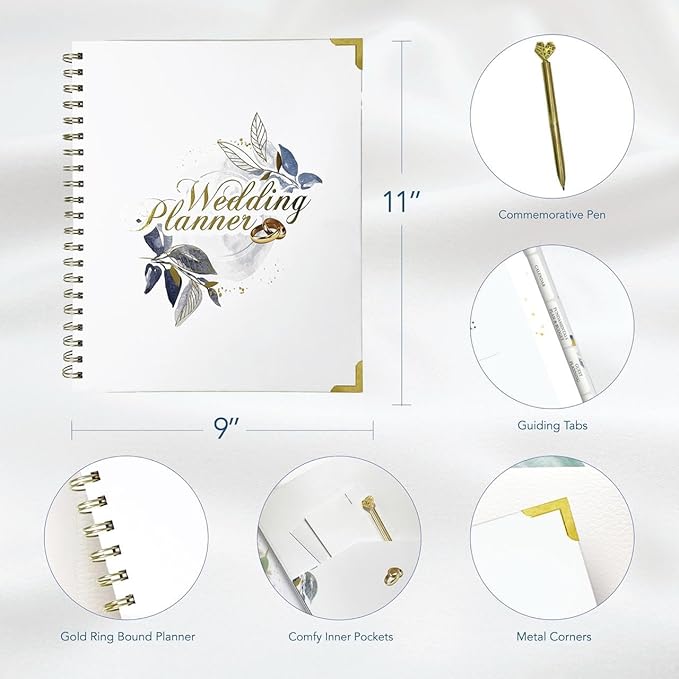 Wedding Planner Book and Organizer, Bridal Planner Includes Countdown Calendar, Beautiful Pen, Wedding Planning Book, Budget Planner, Wedding Timeline, Vendor Contacts.