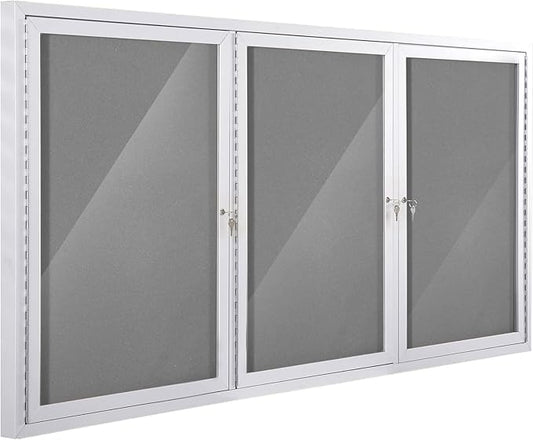 SWANCROWN Outdoor Bulletin Board 94x48in, Enclosed Bulletin Board with Locking Door for Office School Commerce, Grey Felt, Sliver Aluminum Frame