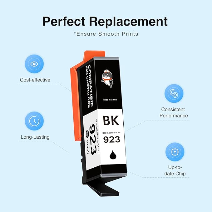923 Ink Cartridges Combo Pack Without Chip Replacement for HP 923 Ink Cartridges for hp Printers Work for HP OfficeJet 8130e 8135e 8138e 8139e 8130 OfficeJet 8120 8122e 8123 Printer,4 Pack