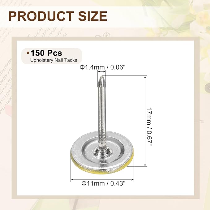 uxcell 150Pcs Upholstery Tacks, 11mmx17mm Flat Head Thumb Tack Decorative Furniture Nails Push Pins for Furniture Sofa Headboards, Yellow