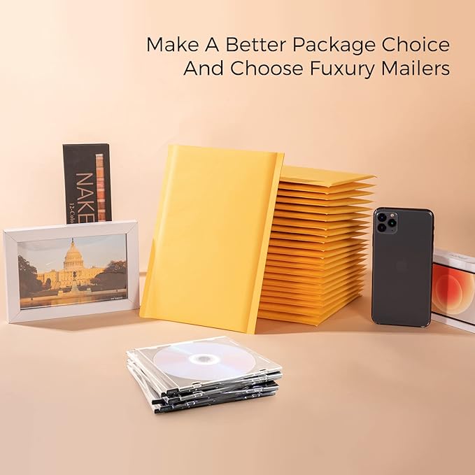 Fuxury Kraft Bubble Mailer 7.25x12 Inch 25 Pack，CD DVD Mailers,Strong Adhesion Padded Envelopes,Self Seal Bubble Envelope, Waterproof Cushioned Shipping Packaging for Small Business