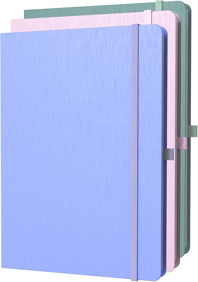 A4 Lined Journal Notebook, 8mm Ruled Notepad, Journaling for Writing, Work, School, Travel and Note Taking, Hardcover 160 Pages (80 Sheets) 8.27 x 11.6 inches, 3 Pack Multicolored