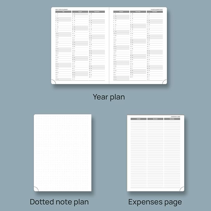 POPRUN 2026 Planner (Medium - 6.5'' x 8.5'') - 2026 Weekly Calendar ((Jan. 2026 - Dec. 2026) with Hourly Time Slots, Weekly/Monthly Appointment Book for Time Management - Leather Soft Cover - Grey