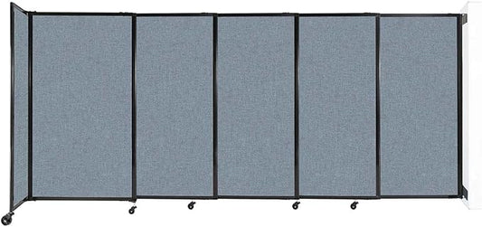 Wall-Mounted Sliding StraightWall Room Divider | Adjustable Widths | Locking Wheels | Room Separator | Up to 11'3" Wide x 5' Tall Powder Blue Fabric Panels