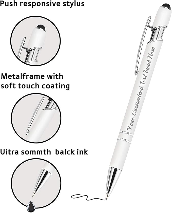 50-500 Pcs Personalized Ballpoint Pen Custom Pens Free Engraved Bulk with Name Logo Soft Black Ink Stylus with Touch Metal Office Gift for Anniversaries Graduations Birthdays