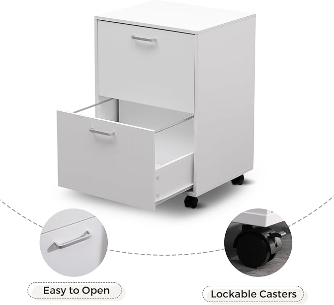 QDSSDECO 2 Drawer Mobile File Cabinet, Rolling Vertical Filing Cabinet fits A4, Legal Paper and Letter Paper for Home Office, White