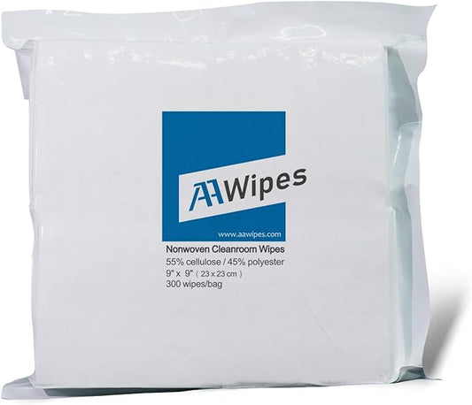 AAwipes Cleanroom Wipes Nonwoven Wipes Cellulose/Polyester Blend (Grade A, 68 Gram, Bag of 300 Pcs) 9" x 9"for Lab, Electronics, Pharmaceutical, Printing and Semiconductor Industries (NW06809)