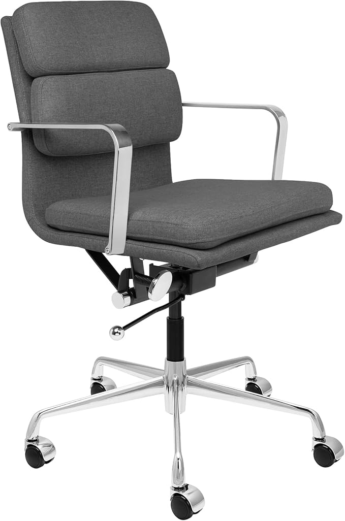 Laura Davidson Furniture SOHO II Padded Management Office Chair - Mid Back Desk Chair with Arm Rest, Swivel & Cushion Availability, Made of Poly-Cotton Fabric, Charcoal Fabric, Computer Chair
