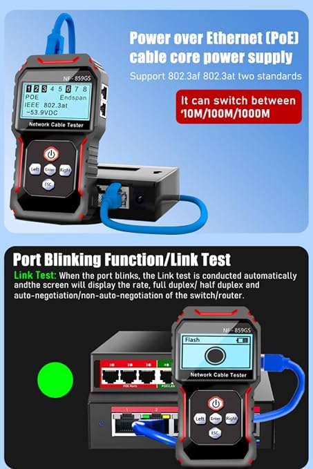 NF-859GS Network Cable Tester POE RJ45 RJ11 CAT5 CAT6 Cable Toner Continuity - Image 7