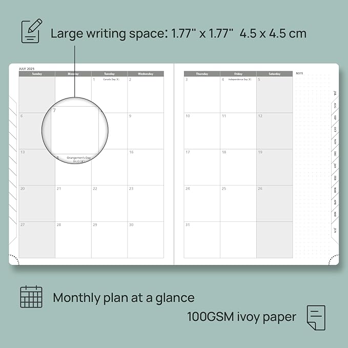 POPRUN Planner 2025-2026 (Large - 8.5'' x 10.5'') Academic Weekly Calendar (July 2025 - June 2026) with Hourly Time Slots, Monthly Tabs, 100GSM Thick Papers, Leather Soft Cover - Blue Green