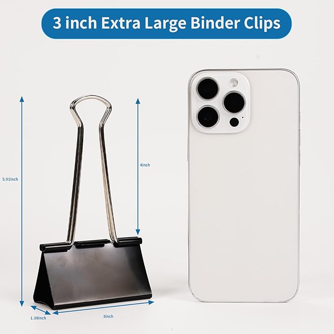 Jumbo Binder Clips 3 Inch - Extra Large Binder Clips 24 Pack, Heavy Duty Office Binder Clips for Paper, Documents, School & Office Supplies (24, 3 inch)