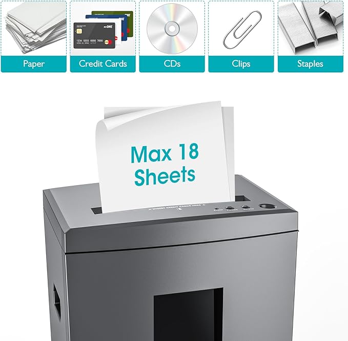 WOLVERINE 18-Sheet Shredders for Home Office Heavy Duty P-4 Security Level Crosscut Paper Shredder Paper/CD/Card Ultra Quiet Paper Shredder for Home with 6 Gallons Pullout Waste Bin SD9113(Grey ETL)