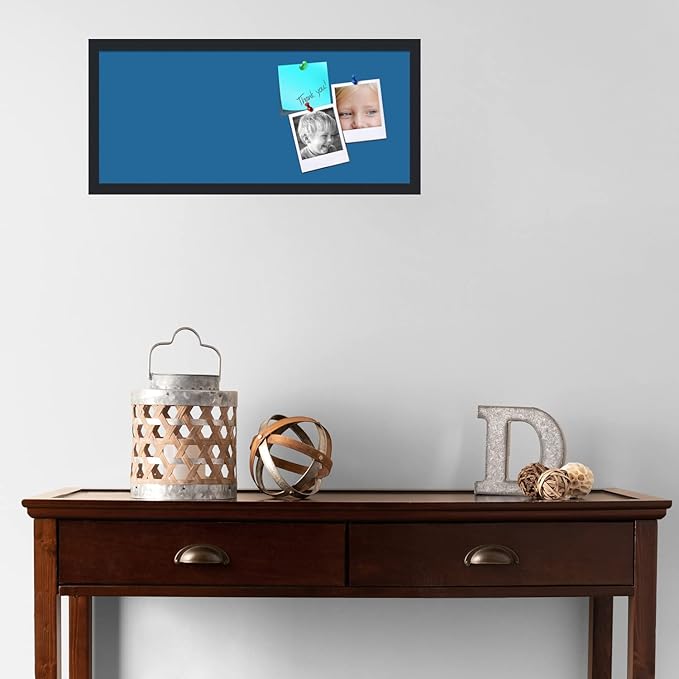 PinPix 28x12 Inch Cork Bulletin Board. This Decorative Framed Pin Board Comes with Navy Pastel Design and a Satin Black Frame. Ideal for Home Office Decor or Message Board (PinPix-1811)