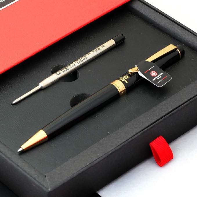Free Engraving Swiss Expert Roller Ballpen, Ballpoint pen, Refillable Pens, Retractable Medium Refill Pen Black Ink, Personalized Gifts for Men and Women, Classy Gift Box