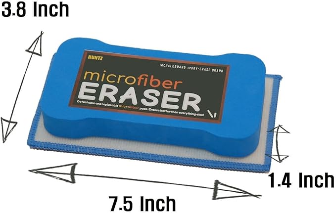 Huntz Dustless Chalk With Microfiber Eraser (Washable & Reusable) (12 White Chalks + 12 Colored Chalks + Eraser)