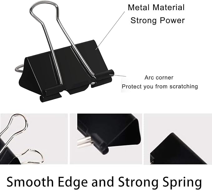 Large Binder Clips 1.6 Inch (60 Pack), Big Binder Clips for Office and Home Supplies, Black