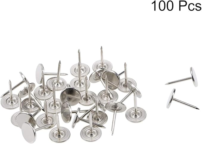 uxcell Upholstery Nails Tacks 11mmx17mm Flat Head Furniture Nails Pins Silver Tone for Furniture Sofa Headboards, 100 Pcs
