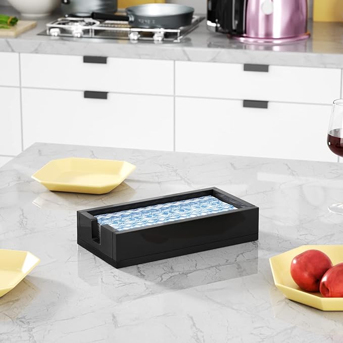 HIIMIEI Acrylic Napkin Holder for Bathroom, Black Acrylic Guest Towel Holder, Bathroom Napkins Guest Disposable Holder, Hand Towel Tray for Kitchen, Parties, Weddings, Party, Hotel, Restaurant（Black）