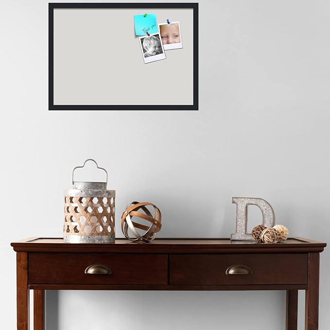 PinPix 26x18 Inch Cork Bulletin Board. This Decorative Framed Pin Board Comes with Light Stone Design and a Satin Black Frame. Ideal for Home Office Decor or Message Board (PinPix-1809)