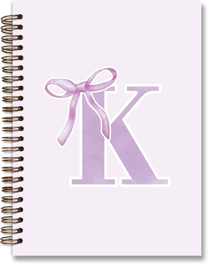 foedor Coquette Trendy Preppy Purple Bow Spiral Notebook,Initial K Journal Personalized Teen Girl Gifts,Monogrammed Gifts for Women Teen Girl,College Ruled Hardcover Spiral Notebook(purple)