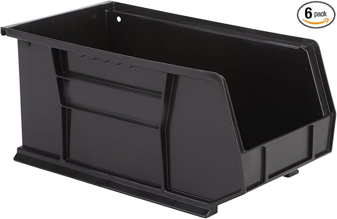 Hudson Exchange 15" x 8" x 7" (6 Pack) Plastic Stackable Storage Bin and Hanging Container, Black