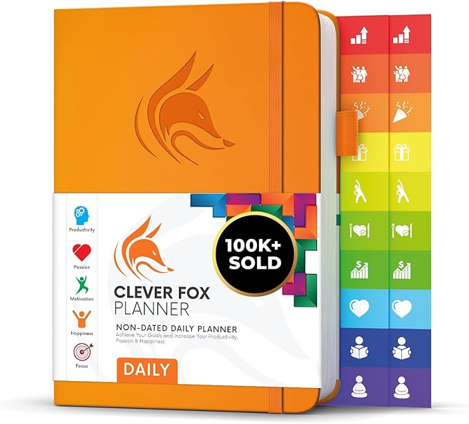 Clever Fox Daily Planner – Undated Planning Notebook with Hourly Schedule & To-Do List – Personal Day Task & Work Organizer, 6 Months (Orange)