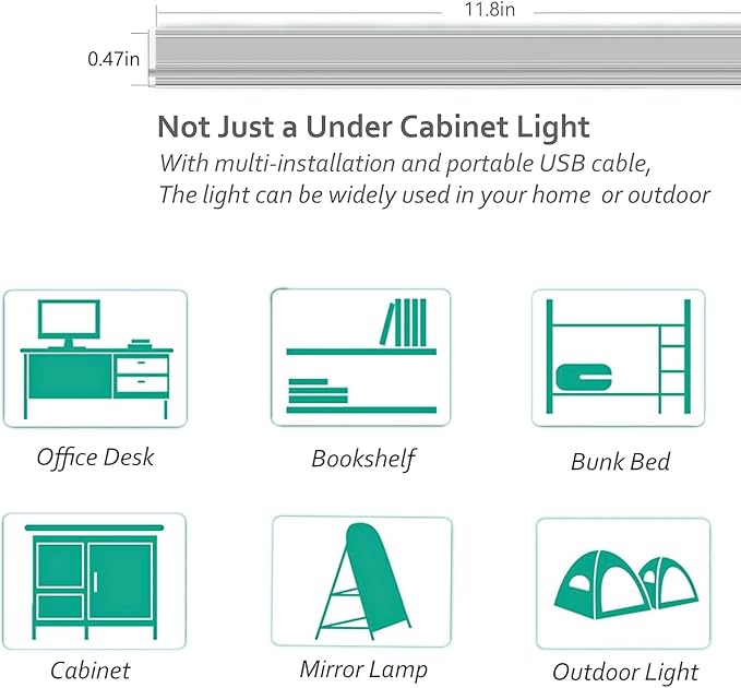 ASOKO Under Cabinet Led Lighting, 12 Inch Light Strip Bar, Cool White 6000K - Image 3