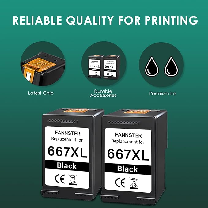 667XL 667 XL 667 Ink Cartridges Replacement for hp 667 Ink cartridges Black and Color Work for Deskjet Ink Advantage 1275 2375 2775, Deskjet Ink Advantage Plus 6075 6475 6476 (2 Black)