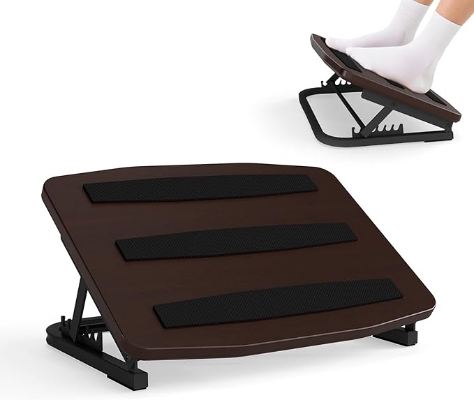 Foot Rest for Under Desk at Work, Ergonomic Wooden Desk Foot Rest with 7 Adjustable Angles, Anti-Slip Footrest Comfortable Foot Stools for Office Leg Rest, No Assembly